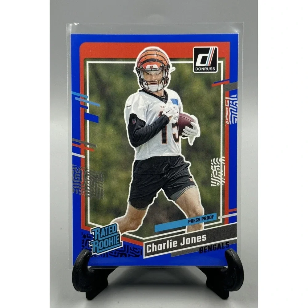 2023 Donruss #317 Charlie Jones Press Proof Blue Rated Rookie RC Bengals